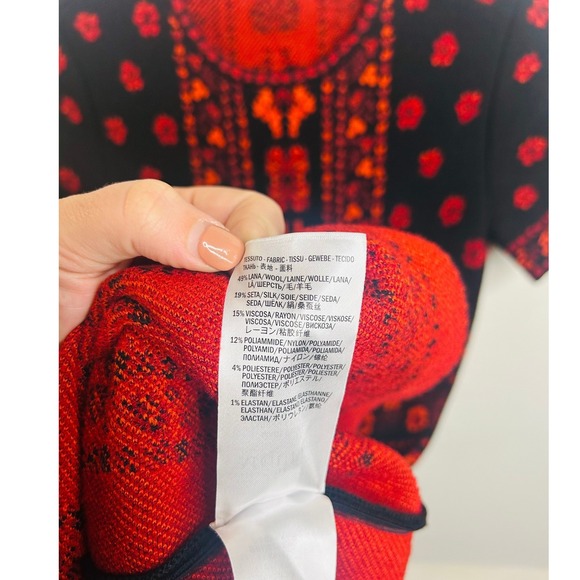 Alexander McQueen $2445 Flower Jacquard Knit Silk Dress in Red Black Size Small - Picture 15 of 15